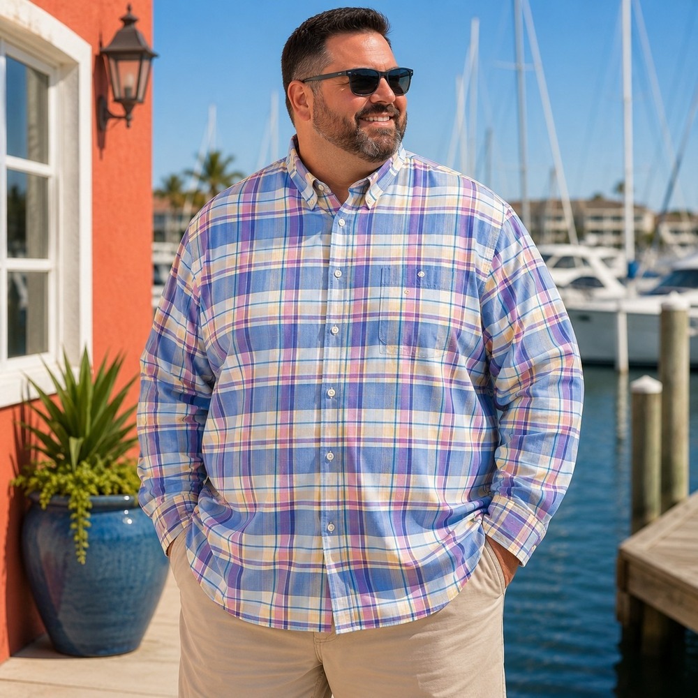 Izod Saltwater Men's 4XL Shirt Pastel Plaid Office Casual Coastal Dadcore Preppy